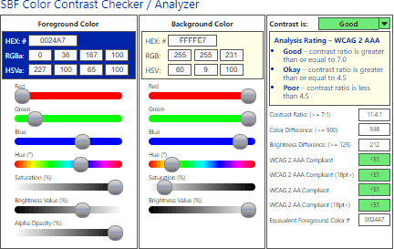 SBF Color Contrast Checker display