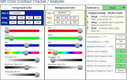 SBF 색상 대비 검사기 표시 예