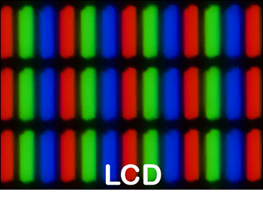 LCD matrix showing the individual red, green, and blue color crystals that combine to create color images