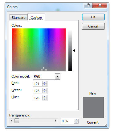 Screen capture of the Microsoft color selection dialog