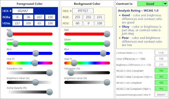 Color Contrast tool display